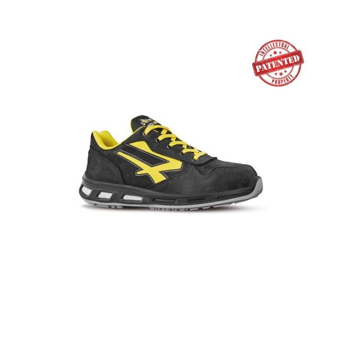 Upower Bolt S ESD Calzado de Seguridad Bajos - Talla 44 - Cuero Nubuck Resistente al Agua, Puntera de Aluminio, Suela PU/PU Infinergy, Hidrofugos, Antiarrugas, Antideslizantes, Proteccion S3S CI FO SR - Color Negro/Amarillo