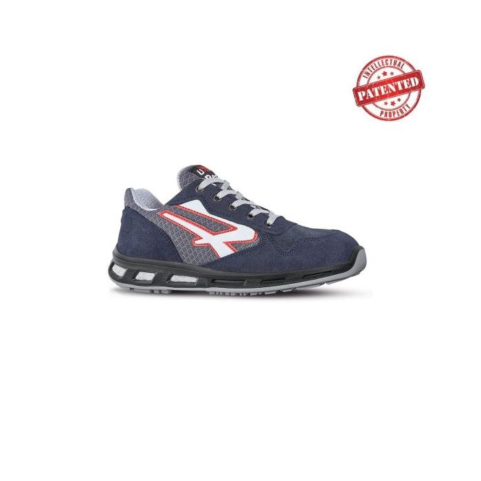 Upower Active S ESD Calzado de Seguridad Bajos - Talla 46 - Parte Superior de Nailon Ultraflexible y Gamuza Suave, Puntera de Aluminio, Suela Antideslizante, Proteccion S1PS FO SR - Color Azul Marino / Gris
