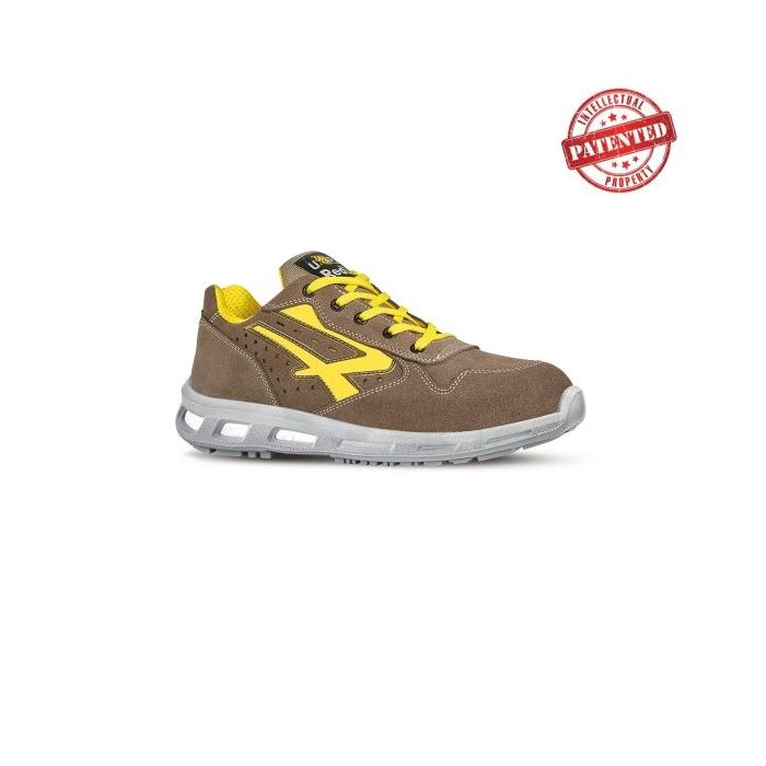 Upower Adventure S ESD Calzado de Seguridad Bajos - Talla 38 - Gamuza Perforada, Puntera de Aluminio, Antideslizante, Proteccion S1PS FO SR - Color Beige/Amarillo