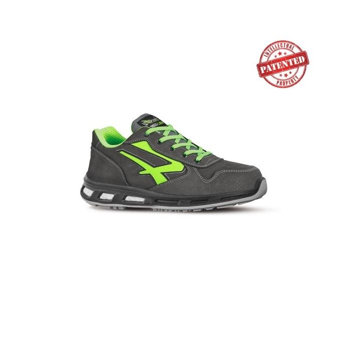 Upower Yoda S ESD Calzado de Seguridad Bajos - Talla 39 - Cuero Nubuck Resistente, Puntera de Aluminio, Hidrofugos, Antiarrugas, Suela Antideslizante PU/PU Infinergy, Proteccion S3S CI FO SR - Color Gris/Verde