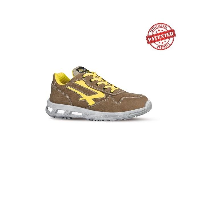 Upower Brave S ESD Calzado de Seguridad Bajos - Talla 39 - Cuero Nubuck Resistente, Puntera de Aluminio, Hidrofugos, Antiarrugas, Antideslizantes, Suela de Poliuretano, Proteccion S3S CI FO SR - Color Beige y Amarillo