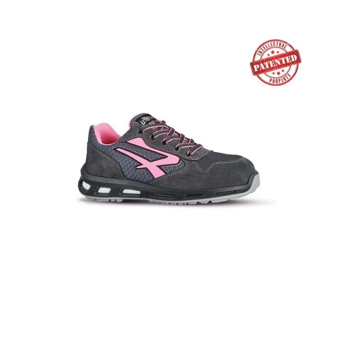 Upower Cherry S ESD Calzado de Seguridad Bajos - Talla 41 - Parte Superior de Nailon Ultraflexible y Gamuza Suave, Puntera de Aluminio, Suela Antideslizante, Proteccion S1PS FO SR - Color Gris/Rosa