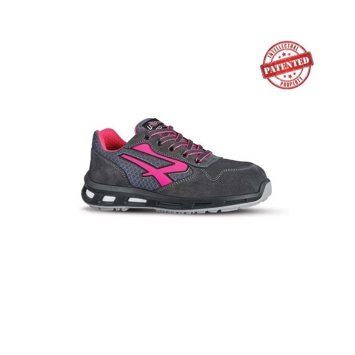 Upower Verok S ESD Calzado de Seguridad Bajos - Talla 36 - Parte Superior de Nailon Ultraflexible y Gamuza Suave, Puntera de Aluminio, Suela Antideslizante, Proteccion S1PS FO SR - Color Gris/Fucsia