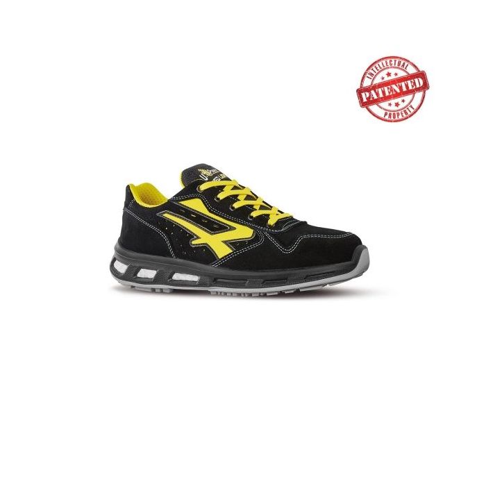 Upower Axel S ESD Calzado de Seguridad Bajos - Talla 47 - Gamuza Perforada, Puntera de Aluminio, Antideslizante, Proteccion S1PS FO SR - Color Negro/Amarillo