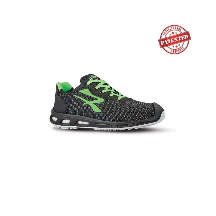 Upower Strong S ESD Calzado de Seguridad - Talla 38 - Puntera AirToe Aluminium, Sistema Antipinchazos, Alta Resistencia a la Abrasion, Suela Infinergy, Proteccion S3S CI FO SR - Color Gris Oscuro/Verde
