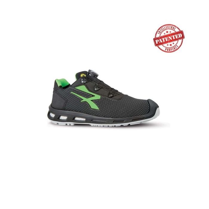 Upower MonsterS ESD Calzado de Seguridad - Talla 44 - Puntera AirToe Aluminium, Antipinchazos, Alta Resistencia a la Abrasion, Proteccion S3S CI FO SR - Color Gris Oscuro/Verde