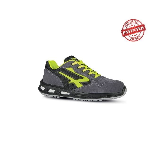 Upower Yellow S ESD Calzado de Seguridad Bajos - Talla 43 - Parte Superior de Nailon Ultraflexible y Gamuza Suave, Puntera de Aluminio, Suela Antideslizante, Proteccion S1PS FO SR - Color Gris/Verde