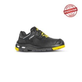 Upower Yarvis S Calzado de Seguridad Laboral - Talla 43 - Piel Pull-Up Suave, Hidrofugo, Suela PU/Vibram Antideslizante, Antiperforacion, Puntera AirToe, Plantilla Anatomica Transpirable - Color Negro/Amarillo