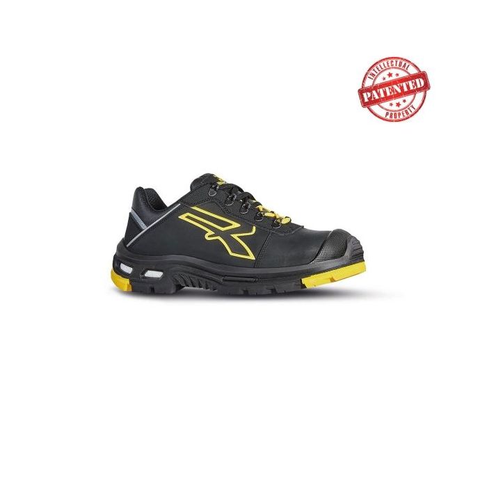 Upower Dave S Calzado de Seguridad Bajo - Talla 39 - Suela PU/Vibram, Aislamiento Termico, Puntera Aluminio AirToe, Antiperforacion, Suela Antideslizante, Entresuela Infinergy - Color Negro/Amarillo