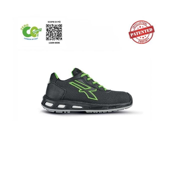 Upower Malibu S ESD Calzado de Seguridad Ecologicos - Talla 44 - Puntera AirToe Aluminium, Sistema Antiperforacion, Transpirables, Suela Antideslizante, Proteccion S3S CI FO SR - Color Negro/Verde