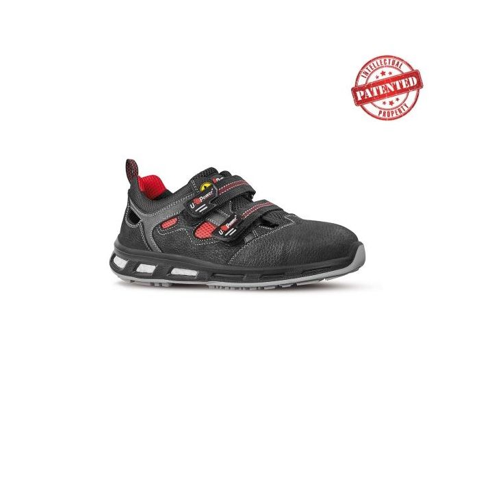 Upower Cody S ESD Calzado de Seguridad Bajos - Talla 45 - Cuero Nubuck, Hidrofugos, Antiarrugas, Antideslizantes, Suela PU/PU, Proteccion S1PS FO SR - Color Negro y Rojo