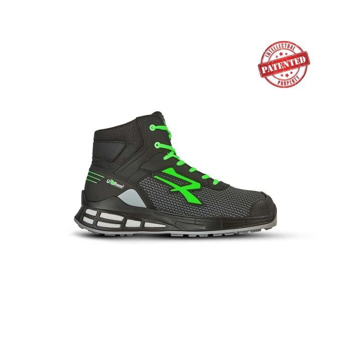 Upower Barret S ESD Calzado de Seguridad Innovador - Talla 43 - Forro de Piel de Becerro, Plantilla Anatomica, Puntera AirToe Aluminium, Antiestatico, Antideslizante, Proteccion S3S CI FO SR - Color Gris Oscuro/Verde