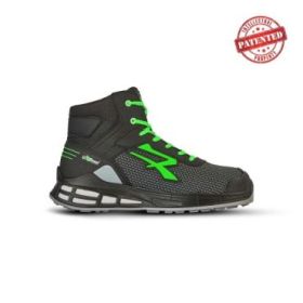 Upower Barret S ESD Calzado de Seguridad Innovador - Talla 46 - Forro de Piel de Becerro, Plantilla Anatomica, Puntera AirToe Aluminium, Antideslizante, Proteccion S3S CI FO SR - Color Gris Oscuro/Verde