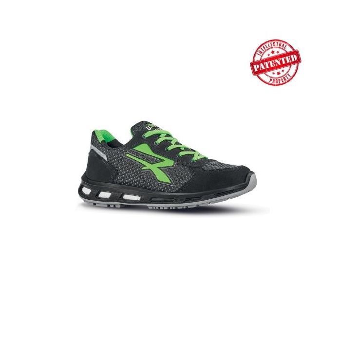 Upower Nate O ESD Calzado de Seguridad Bajos - Talla 40 - Parte Superior de Nailon Ultraflexible y Gamuza Suave, Antiarrugas, Antideslizante, Suela de Poliuretano, Proteccion 01 FO SR - Color Gris/Verde