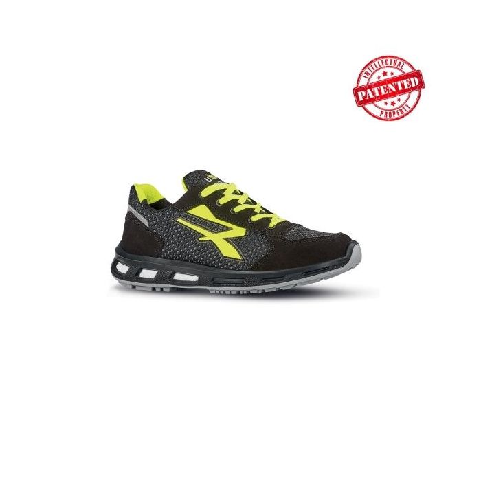 Upower Asher O ESD Calzado de Seguridad Bajos - Talla 41 - Parte Superior de Nailon Ultraflexible y Gamuza Suave, Antiarrugas, Antideslizante, Suela de Poliuretano, Proteccion 01 FO SR - Color Gris/Amarillo