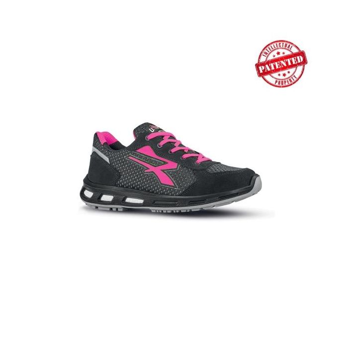 Upower Caeli O ESD Calzado de Seguridad Bajos - Talla 39 - Parte Superior de Nailon Ultraflexible y Gamuza Suave, Antiarrugas, Antideslizante, Suela de Poliuretano, Proteccion 01 FO SR - Color Gris/Rosa