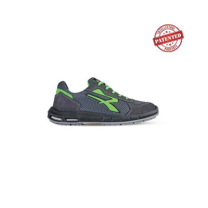 Upower Gemini Plus S ESD Calzado de Seguridad Bajos - Talla 47 - Parte Superior de Nailon Ultraflexible y Gamuza Suave, Puntera de Aluminio, Suela Antideslizante, Proteccion S1PS FO SR - Color Gris/Verde