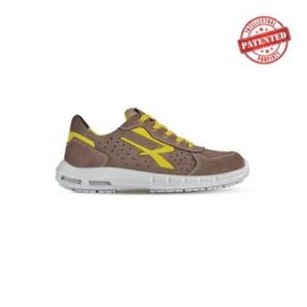 Upower Dorado Plus S ESD Calzado de Seguridad Bajos - Talla 36 - Gamuza Perforada, Puntera de Aluminio, Antideslizantes, Antiarrugas, Suela PU/PU High Rebound, Proteccion S1PS FO SR - Color Beige/Amarillo