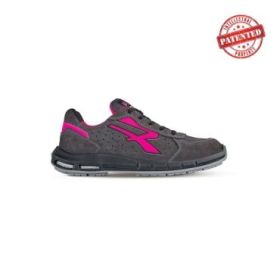 Upower Electra Plus S ESD Calzado de Seguridad Bajos - Talla 40 - Gamuza Perforada, Puntera de Aluminio, Antideslizantes, Antiarrugas, Suela PU/PU High Rebound, Proteccion S1PS FO SR - Color Gris/Fucsia