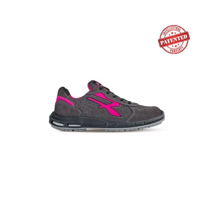 Upower Electra Plus S ESD Calzado de Seguridad Bajos - Talla 42 - Gamuza Perforada, Puntera de Aluminio, Antideslizantes, Antiarrugas, Suela PU/PU High Rebound, Proteccion S1PS FO SR - Color Gris/Fucsia