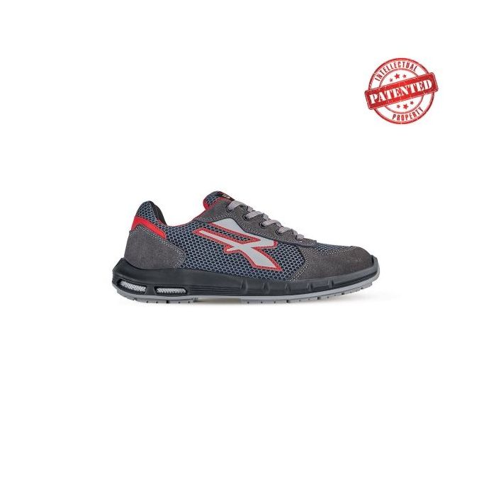 Upower Skat Plus S ESD Calzado de Seguridad Bajos - Talla 40 - Comodidad y Ligereza, Parte Superior de Nailon y Gamuza, Puntera de Aluminio, Antideslizantes, Suela PU/PU High Rebound, Proteccion S1PS FO SR - Color Gris/Rojo