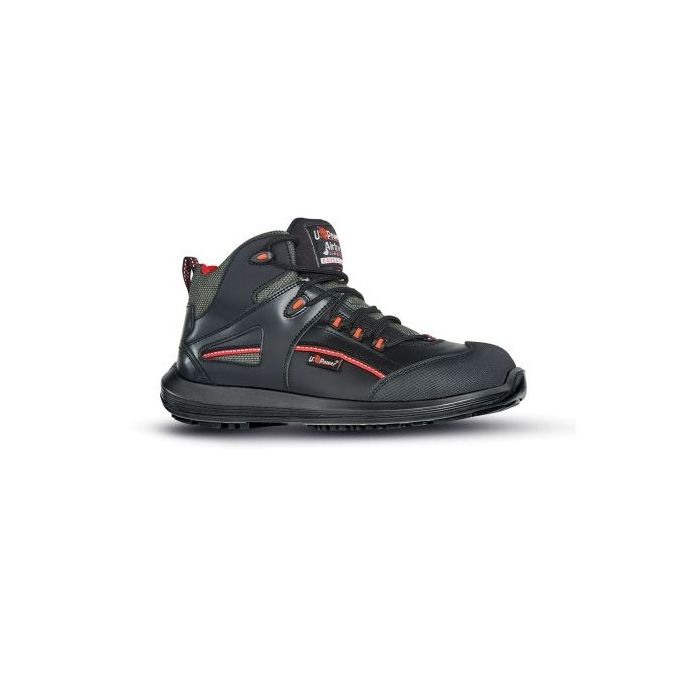 Upower Teak S ESD Calzado de Seguridad Botines - Talla 37 - Empeine Piel Flor, Hidrofugo, Puntera Antiabrasion, Inserciones Mesh, AirToe Composite, Antideslizante, Proteccion S3S FO SR - Color Negro/Rojo