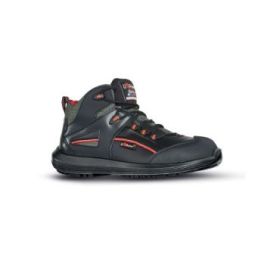 Upower Teak S ESD Calzado de Seguridad Botines - Talla 42 - Empeine en Piel Flor, Hidrofugos, Puntera Antiabrasion, Transpirables, Antideslizantes, Proteccion S3S FO SR - Color Negro/Rojo