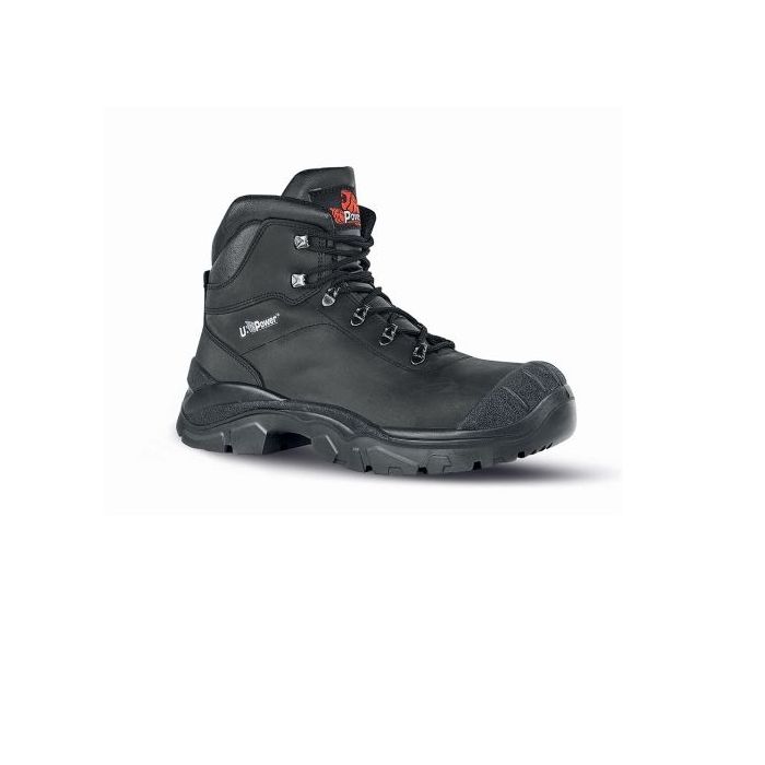 Upower Terranova UK S Calzado de Seguridad Botines - Talla 45 - Empeine Piel Pull-Up Hidrofugo, Inserciones Mesh Transpirable, Puntal AirToe Composite, Antiperforacion, Antideslizante, Suela Resistente, Proteccion S3S FO SR - Color Negro