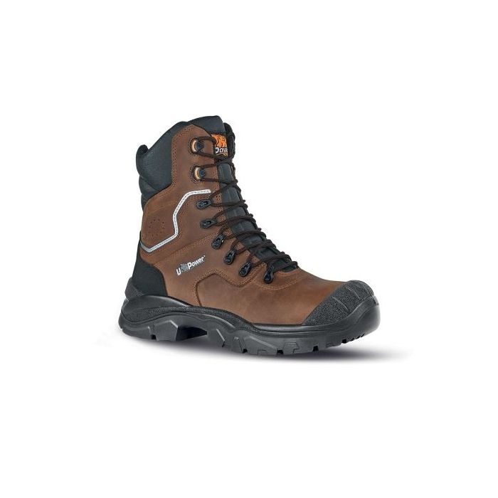 Upower Calgary UK S Calzado de Seguridad Botines - Talla 47 - Empeine Piel Pull-Up Hidrofugo, Toe-Tapa Poliuretano, Mesh Transpirable, AirToe Composite, Antiperforacion, Antideslizante, Suela PU/PU, Proteccion S3S FO SR - Color Marron