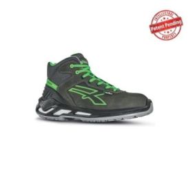 Upower Daryl S ESD Calzado de Seguridad Altos - Talla 47 - Piel Nobuck Hidrorepelente, Puntera de Aluminio, Antideslizantes, Suela PU, Proteccion S3S CI FO SR - Color Gris Oscuro/Verde
