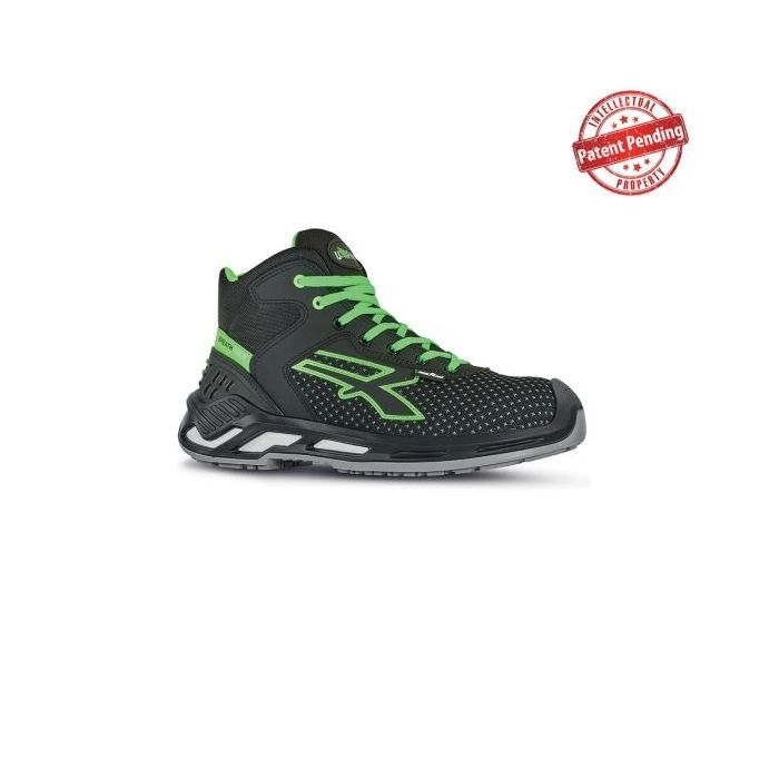 Upower Harry S ESD Calzado de Seguridad Altos - Talla 37 - Resistencia a la Abrasion, Impermeables y Transpirables, Escudo Anti-Impactos, Puntera de Aluminio, Suela Antideslizante, Proteccion S3S CI FO SR - Color Negro/Verde