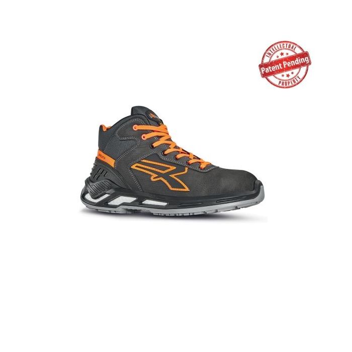 Upower Lord S ESD Calzado de Seguridad Altos - Talla 36 - Piel Nobuck Hidrorepelente, Puntera de Aluminio, Suela Antideslizante, Ligeros y Ergonomicos, Proteccion S3S CI FO SR - Color Gris Oscuro/Naranja