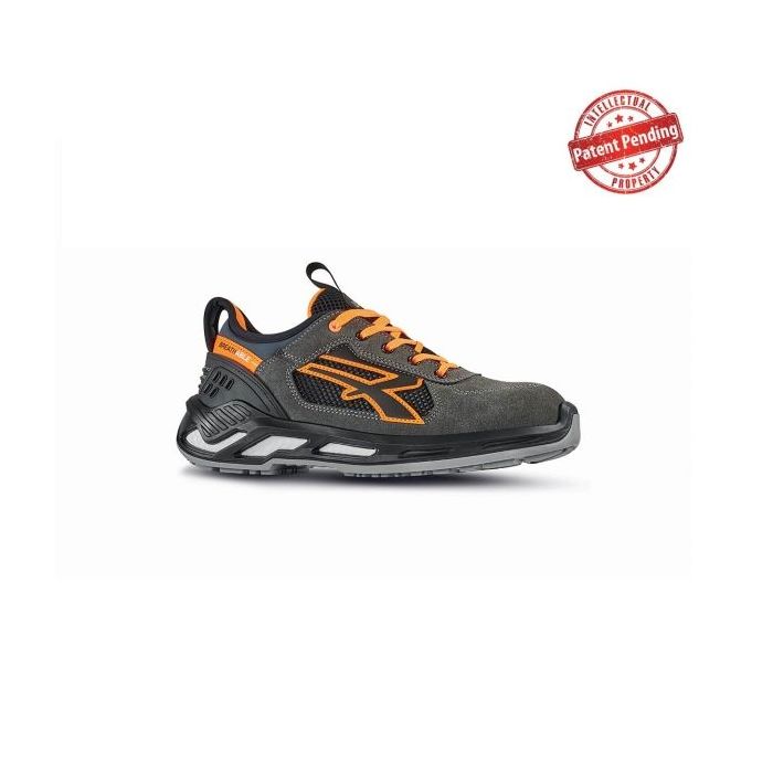 Upower Ryder S ESD Calzado de Seguridad Bajos - Talla 41 - Parte Superior de Nailon Ultraflexible y Gamuza Suave, Puntera de Aluminio, Suela Antideslizante, Proteccion S1PS FO SR - Color Gris/Naranja