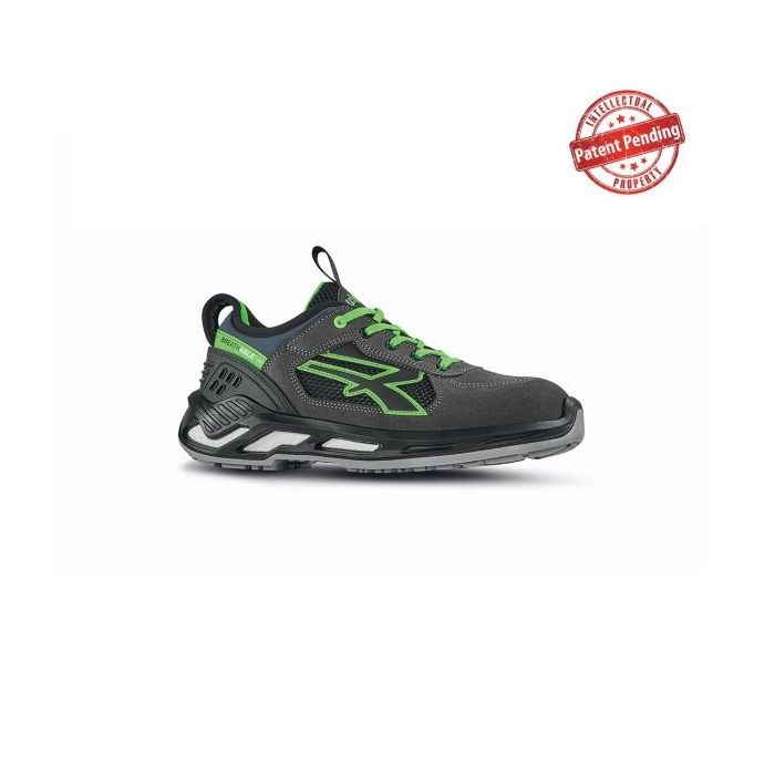 Upower Negan S ESD Calzado de Seguridad Bajos - Talla 41 - Nailon Ultraflexible, Gamuza Suave, Puntera de Aluminio, Suela Antideslizante, Proteccion S1PS FO SR - Color Gris/Verde