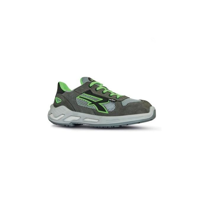 Upower Specter S ESD Calzado de Seguridad Bajos - Talla 35 - Parte Superior Airnet Ultraflexible, Puntera de Aluminio, Suela Antideslizante, Proteccion S1PS FO SR - Color Gris/Verde