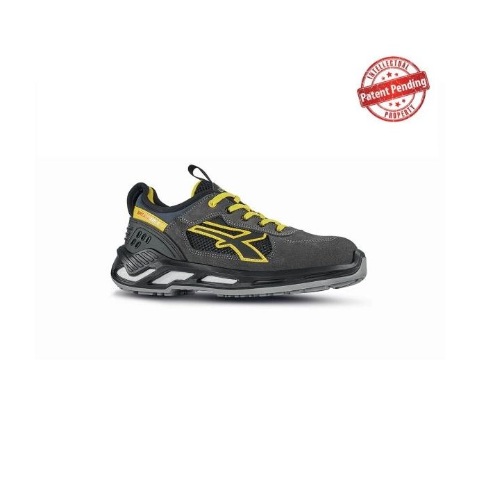 Upower Sniper S ESD Calzado de Seguridad Bajos - Talla 39 - Parte Superior de Nailon Ultraflexible y Gamuza Suave, Puntera de Aluminio, Suela Antideslizante, Proteccion S1PS FO SR - Color Gris/Amarillo