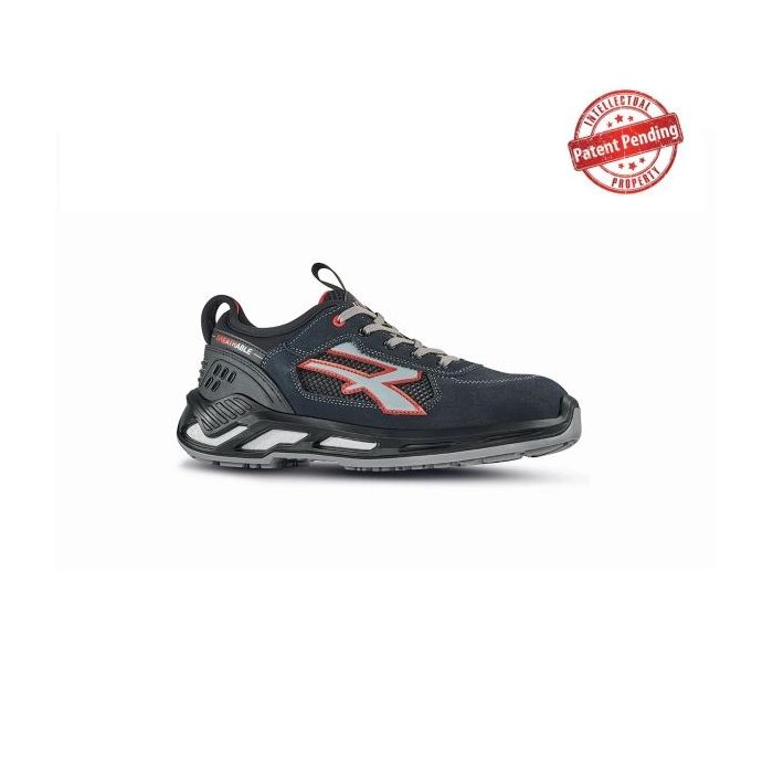 Upower Gang S Es Calzado de Seguridad Bajos - Talla 35 - Parte Superior de Nailon Ultraflexible y Gamuza Suave, Puntera de Aluminio, Suela Antideslizante, Proteccion S1PS FO SR - Color Azul Marino/Gris