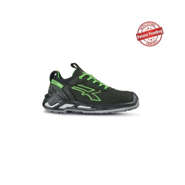 Upower Bryan S ESD Calzado de Seguridad Bajos - Talla 37 - Resistencia a la Abrasion, Impermeables y Transpirables, Puntera de Aluminio, Suela Antideslizante, Proteccion S3S CI FO SR - Color Negro/Verde