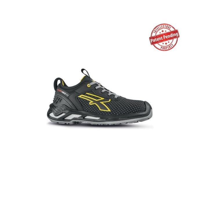 Upower Sven S ESD Calzado de Seguridad Bajos - Talla 43 - Resistencia a la Abrasion, Impermeables y Transpirables, Puntera de Aluminio, Suela Antideslizante, Proteccion S3S CI FO SR - Color Negro Amarillo