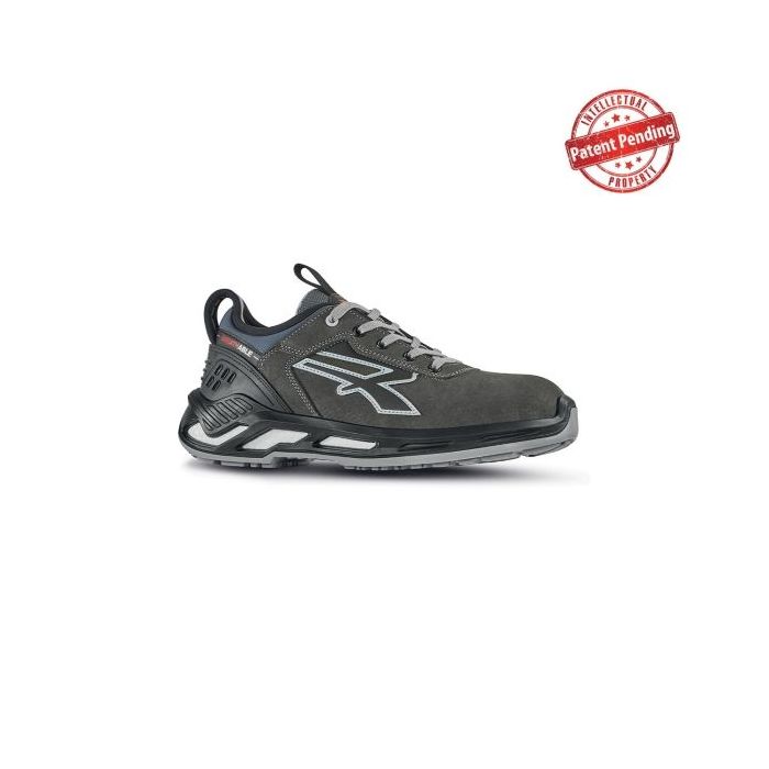 Upower Byron S ESD Calzado de Seguridad Bajos - Talla 47 - Piel Nobuck Hidrorepelente, Collarin Lycra, Escudo Anti-Impactos, Puntera Aluminio, Suela Antideslizante, Proteccion S3S CI FO SR - Color Gris Oscuro