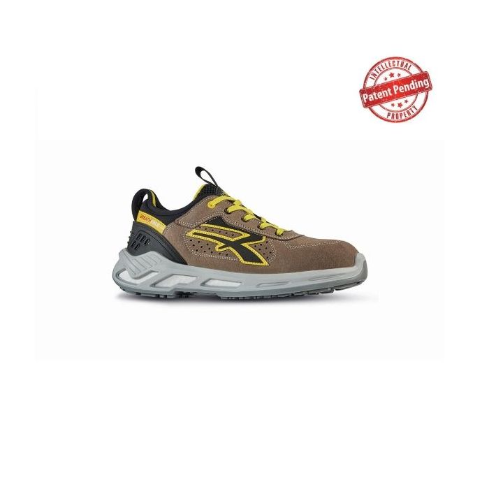 Upower Curry S ESD Calzado de Seguridad Bajos - Talla 39 - Piel Afelpada Perforada, Puntera de Aluminio, Suela Antideslizante, Proteccion S1PS FO SR - Color Beige/Amarillo