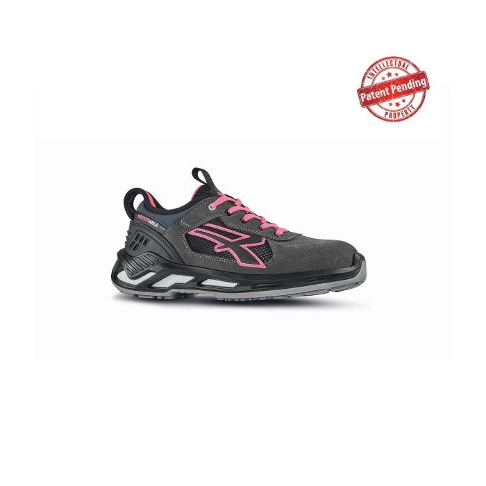 Upower Kate S ESD Calzado de Seguridad Bajos - Talla 38 - Parte Superior de Nailon Ultraflexible y Gamuza Suave, Puntera de Aluminio, Suela Antideslizante, Proteccion S1PS FO SR - Color Gris/Rosa