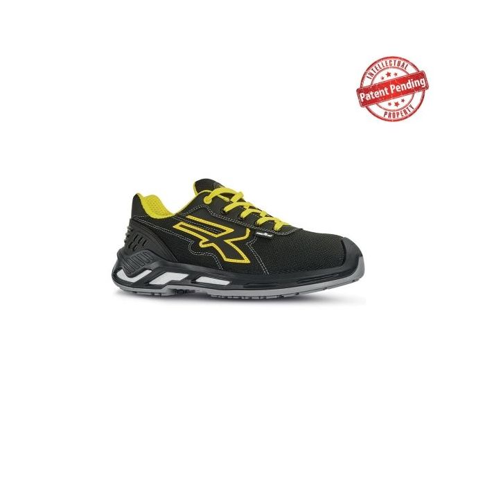 Upower Krug S ESD Calzado de Seguridad Bajos - Talla 45 - Proteccion Avanzada S3S CI FO SR, Puntera de Aluminio, Parte Superior Hidrorepelente, Suela Antideslizante - Color Negro/Amarillo