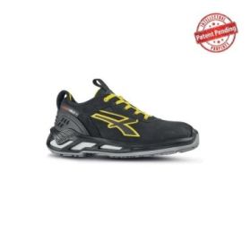 Upower Rick S ESD Calzado de Seguridad Bajos - Talla 43 - Piel Nobuck Hidrorepelente, Puntera de Aluminio, Suela Antideslizante PU/PU, Escudo Anti-Impactos, Proteccion S3S CI FO SR - Color Gris Oscuro/Amarillo