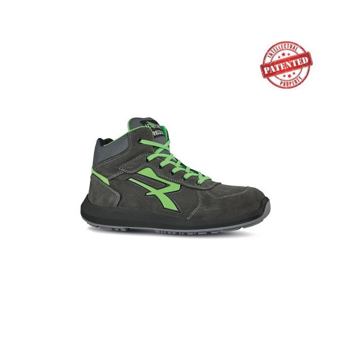 Upower Aries S ESD Calzado de Seguridad Altos - Talla 35 - Cuero Nubuck Resistente, Puntera de Aluminio, Hidrofugos, Antiarrugas, Suela Antideslizante, Proteccion S3S CI FO SR - Color Gris/Verde