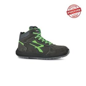 Upower Aries S ESD Calzado de Seguridad Altos - Talla 48 - Cuero Nubuck Resistente, Puntera de Aluminio, Hidrofugos, Antiarrugas, Suela Antideslizante, Proteccion S3S CI FO SR - Color Gris/Verde