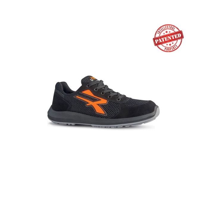 Upower Atos S ESD Calzado de Seguridad Bajos - Talla 46 - Parte Superior de Nailon Ultraflexible y Gamuza Suave, Puntera de Aluminio, Suela Antideslizante, Proteccion S1PS FO SR - Color Negro/Naranja