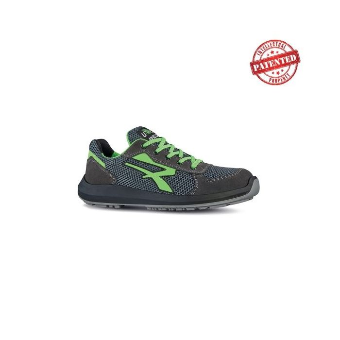 Upower Gemini S ESD Calzado de Seguridad Bajos - Talla 37 - Puntera de Aluminio, Suela Antideslizante, Nailon Ultraflexible, Gamuza Suave, Proteccion S1PS FO SR - Color Gris/Verde
