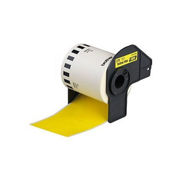Brother DK22606 - Etiquetas Genericas de Tamaño personalizado - Ancho 62mm x 15,24 metros - Texto negro sobre fondo amarillo