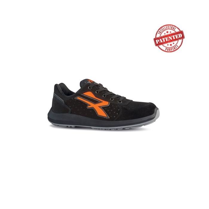 Upower Orion S ESD Calzado de Seguridad Bajos - Talla 39 - Gamuza Perforada, Puntera de Aluminio, Antideslizante, Antiarrugas, Suela PU/PU High Rebound, Proteccion S1PS FO SR - Color Negro/Naranja